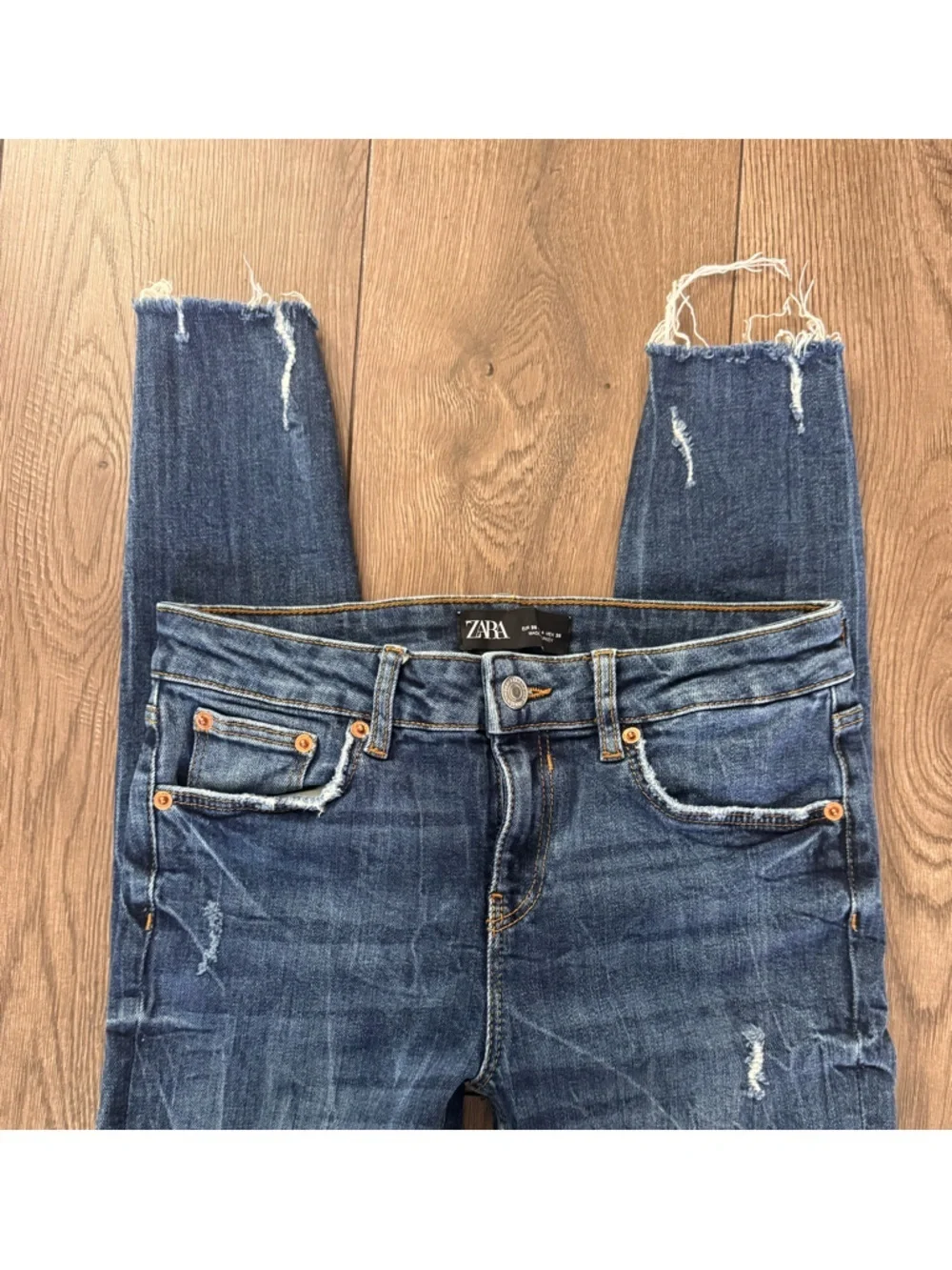 Zara Dark Blue Distressed Skinny Jeans, Size US 4
